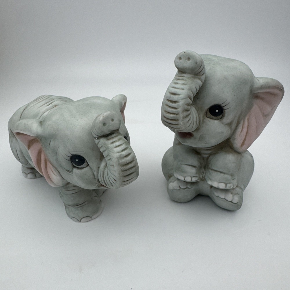 Set of 2 Homco Adorable Vintage Baby Elephant Figurines